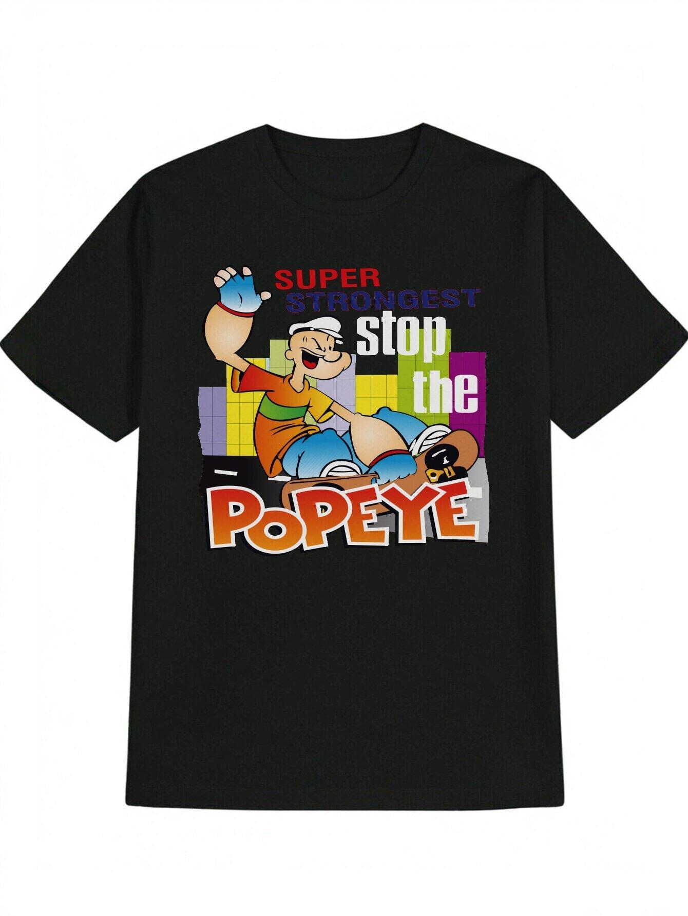 Casual Round Neck T-shirt Featuring a Popeye Print XXL