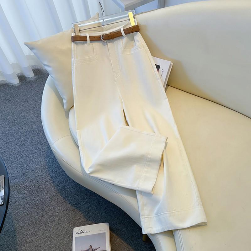 Women's High-Waisted White Wide-Leg Jeans - Spring/Autumn 2024 Slimming Casual Pants