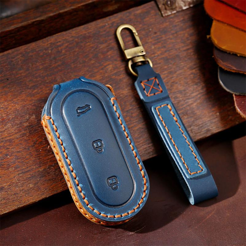 Luxury Crazy Horse Leather Car Key Cover Case Keyring Protective Bag for Leading Ideal One Li Auto L9 Fob Protector Keychain