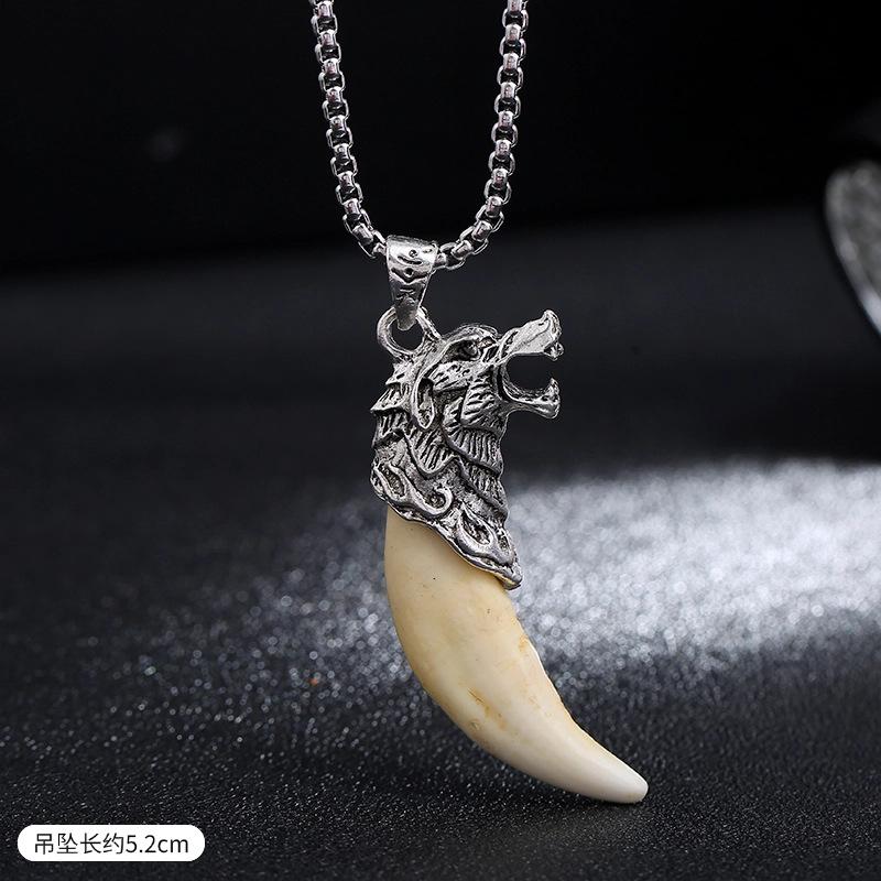 Wolf Tooth Pendant Necklace - Men's and Women's Stainless Steel Pendant Necklace Decorative Jewelry