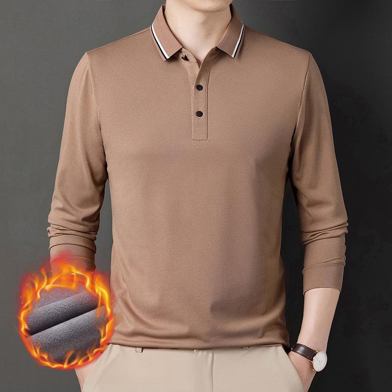 New Men's Polo Shirt Plus Velvet Thickening Long-sleeved T-shirt Men's Simple Business Youth Loose Large Size Dad Wear