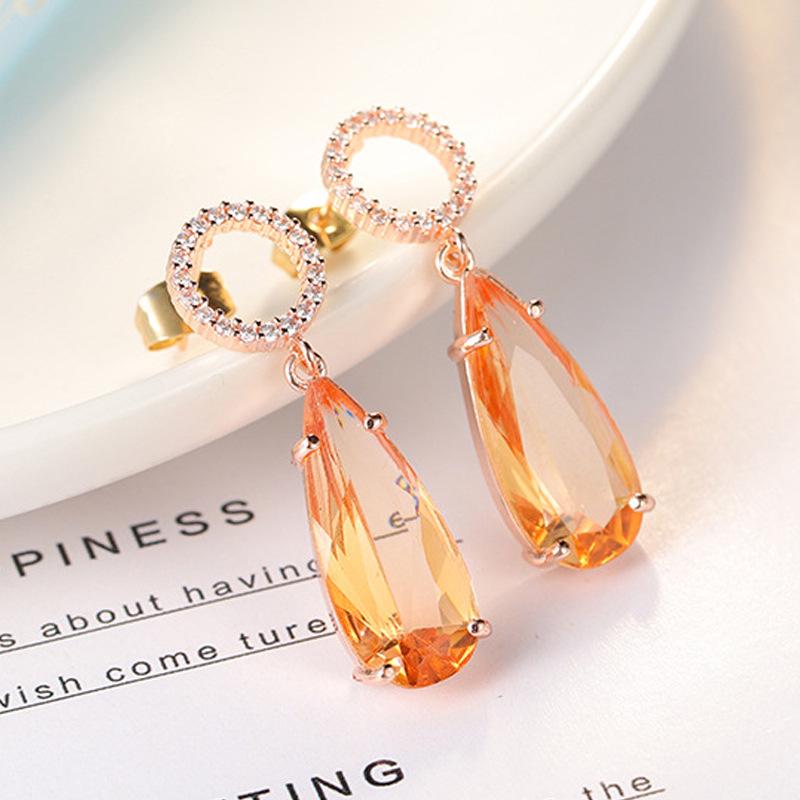 

Bohemian Citrine Crystal Rose Gold Zircon Stud Earrings