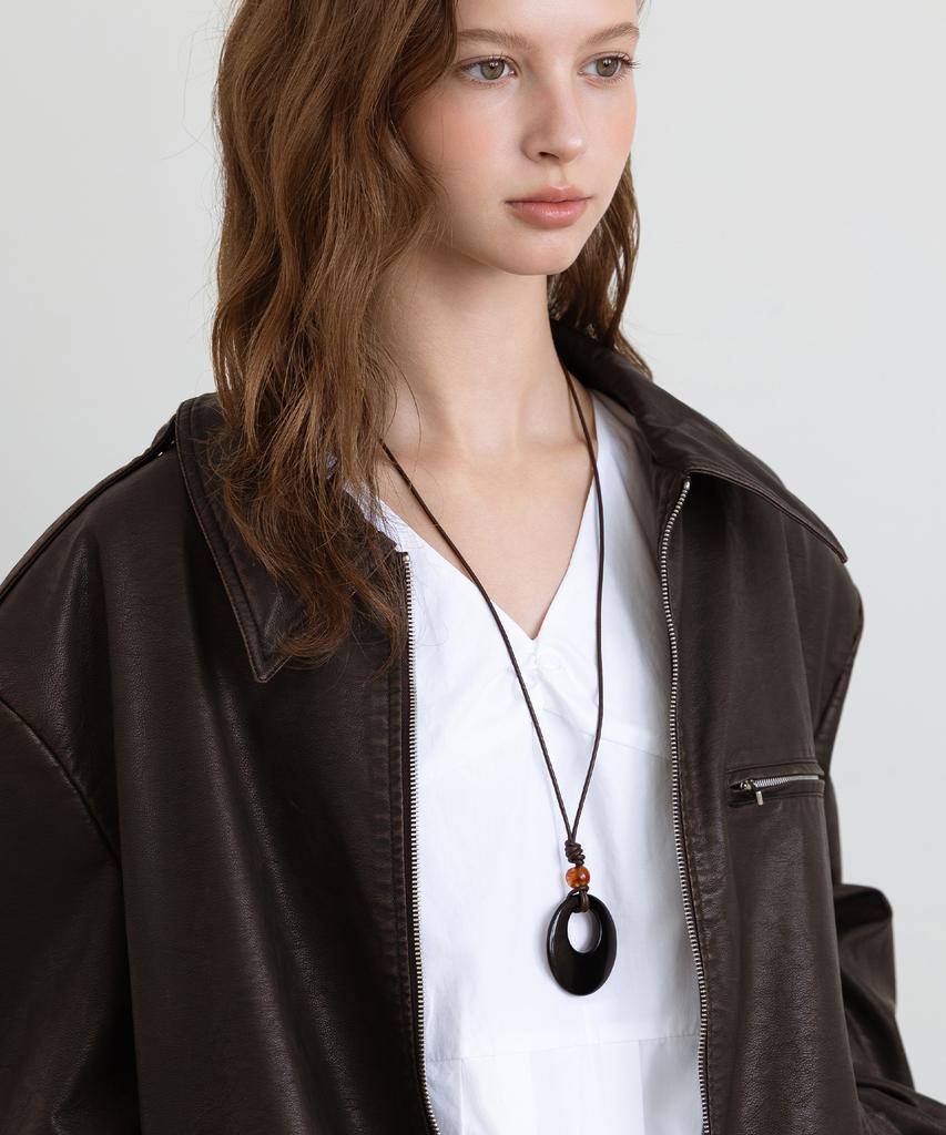 Tatiana Circle Ring Leather String Long Necklace Nz2536