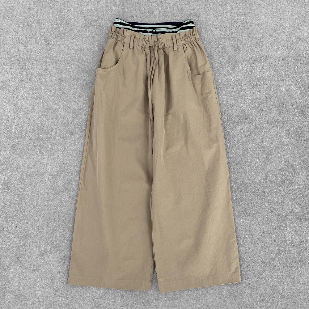 

Nanyou Women s Striped Patchwork Wide-Leg Cargo Pants - Double Waist, Versatile Casual Wear for Autumn/Winter Medium хаки