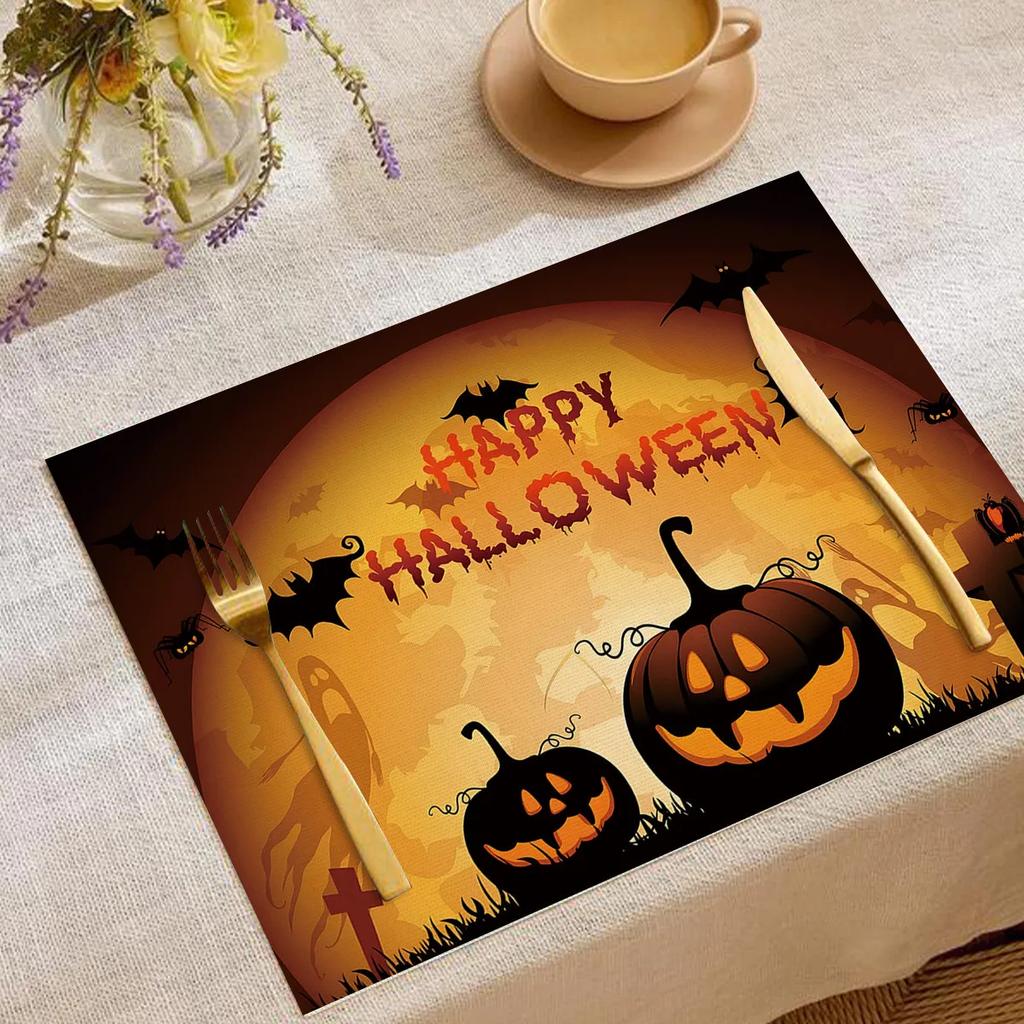 Halloween Heat-Resistant Placemats Festive Home Decor Kitchen Living Room Table Pads Durable Decorative Mats Party Supplies