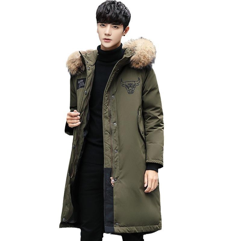 Korean Style Hooded Loose Extended Down Jacket for Men and Women Thickened Large Fur Collar Youth Jacket