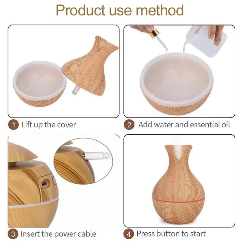 Easy Clean Wood Grain Humidifier Aromatherapy Diffuser 7 Color LED Mist Air Purifier for Daily Home Use
