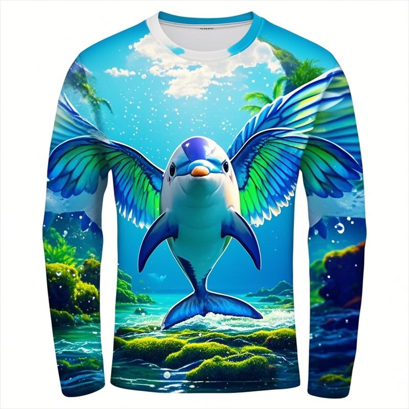 Hot Sale Colourful 3D Dolphin Men's Women's Kids Fashion Slim T Shirt 3D Printing Long Sleeve Casual Shirt
