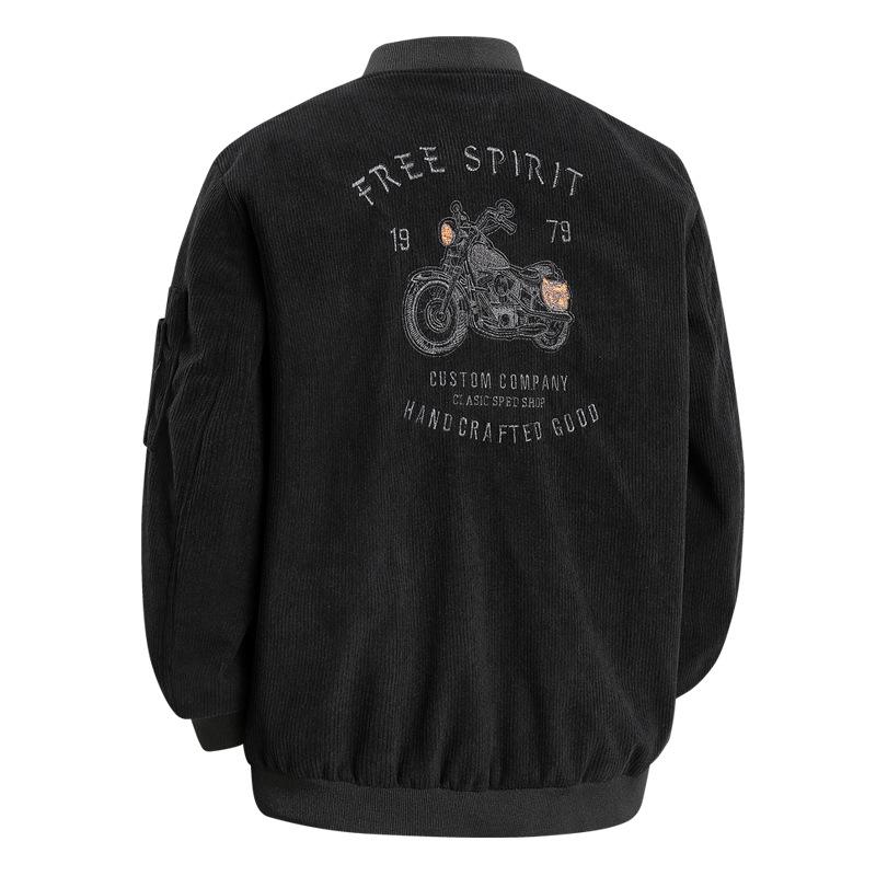 Spring Plus Size Jacket Men's Spring and Autumn Hong Kong Style Men's Printed Corduroy Jacket Plus Size Loose Baseball Collar Jacket