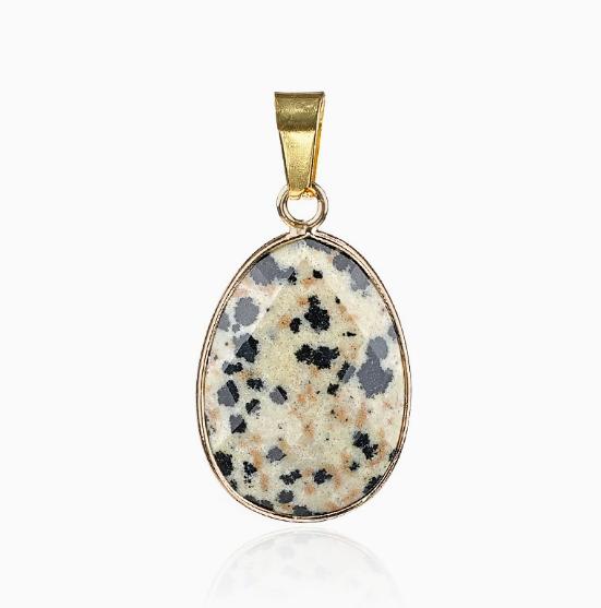 Natural Gemstone Drop Pendant Gold Edge Gemstone Faceted Oval Charm Semi-precious Crystal Necklace Pendant Amethyst Quartz Agate