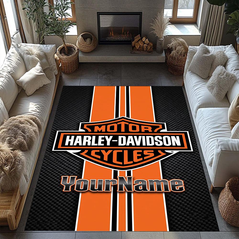 Harley-davidson Motorcycles Customized Name Floor Mat Perfect for Game Room Study room Balcony Foyer Antislip Carpet Anime Office Decor