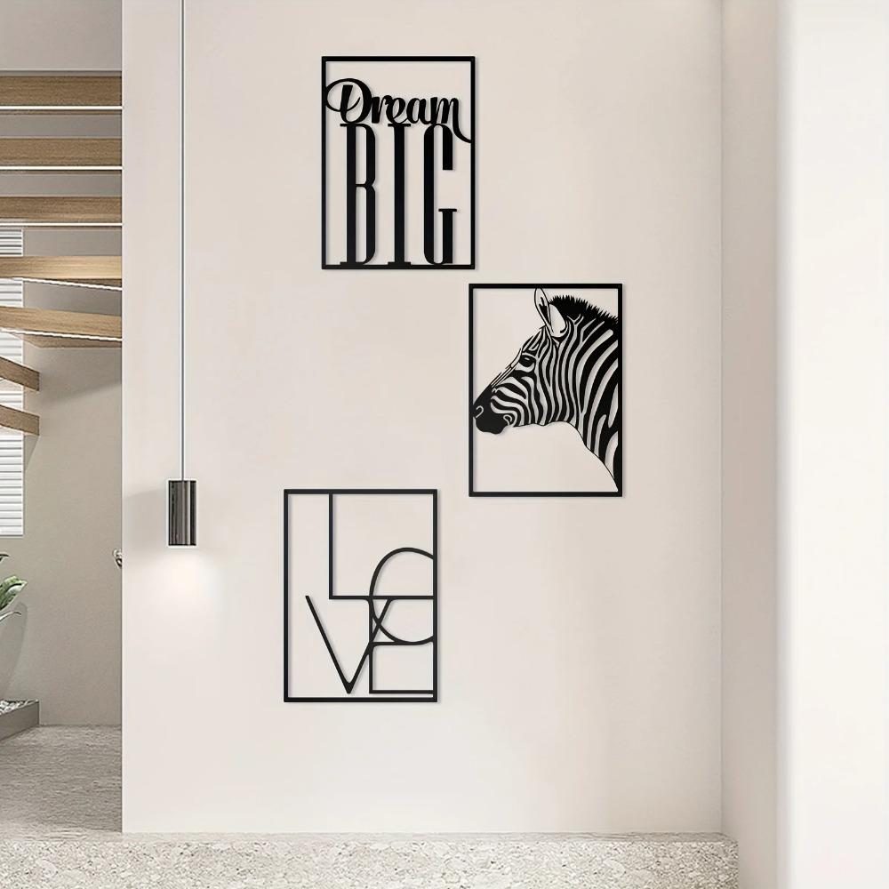 3-Piece Modern Minimalist Lines Metal Wall Art Set - Featuring Animals and Letters | Stylish Decoration for Office and Home