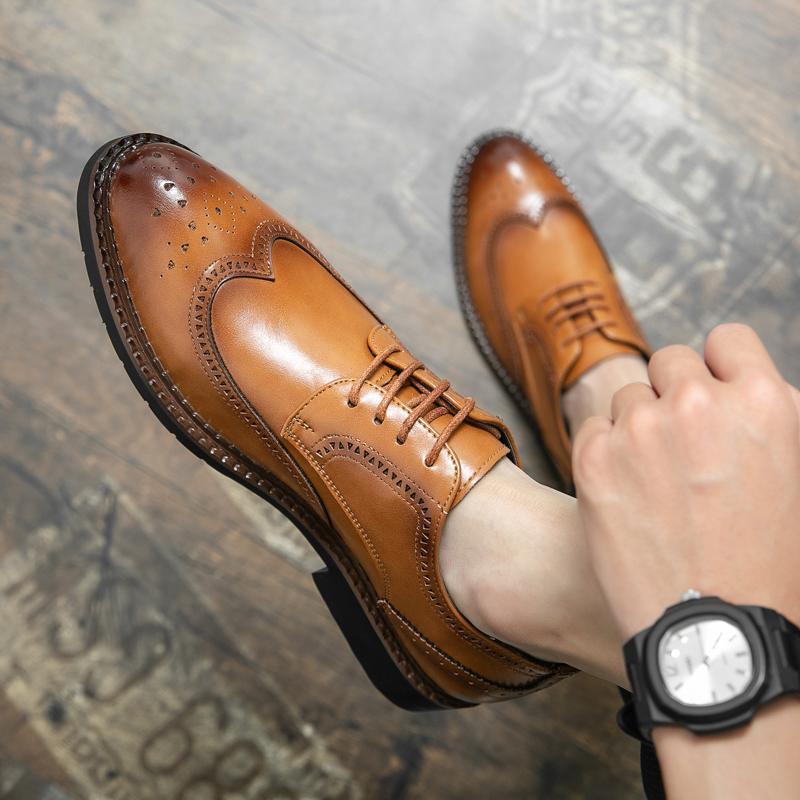Leather Shoes Men's Wedding Groom's Suit Business British Pointed Head Heightening Brock Hairstylist Casual Men's Shoes