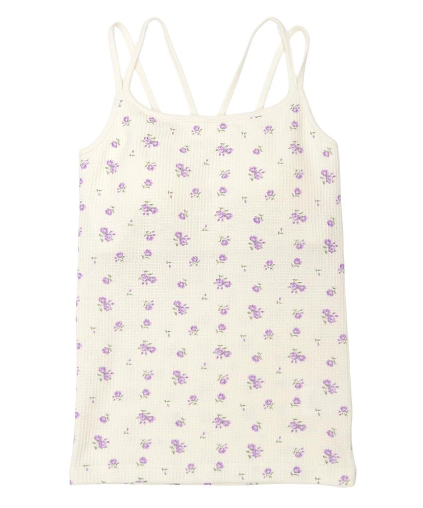 Pajama Set Waffle Flower Pattern Camisole Ruffle Shorts 3P Set Lavender [JE Morgan] &