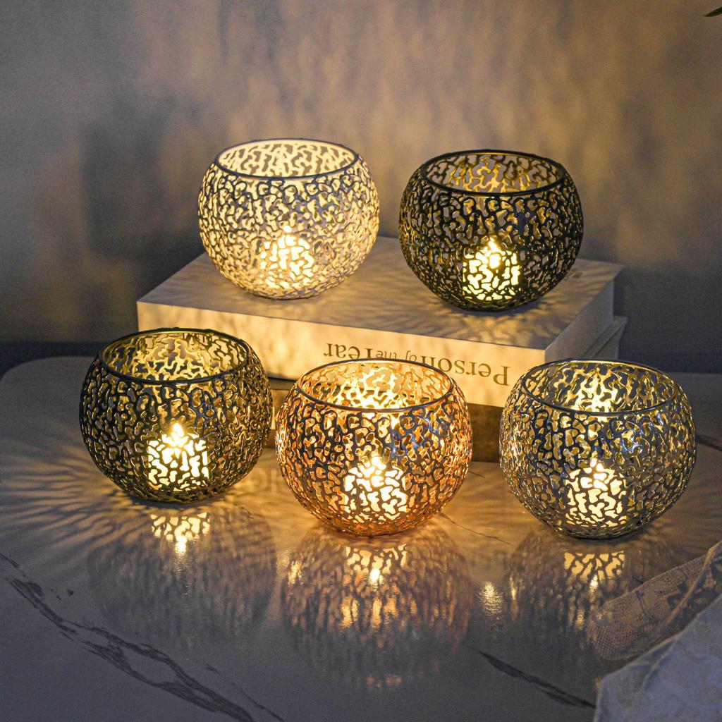 Golden Retro Electroplated Metal Candle Holder Cover Ornament with Ins Style Design