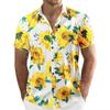 Breathable Short-sleeve Shirt for Men, Summer Sunflower Print Casual Shirt