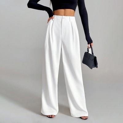 Women Pants Straight Wide-Leg High-Waisted Slimming Trousers Solid Color Loose Fit Dress Pants Workwear