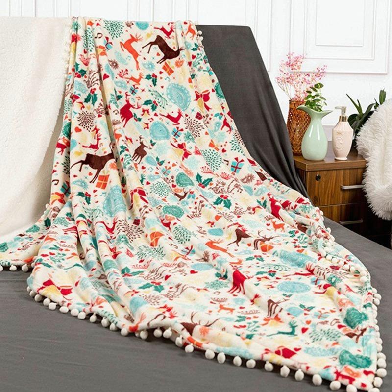 Buy Elk/Snowman Blanket Flannel Throw Blankets for Beds Double Layer