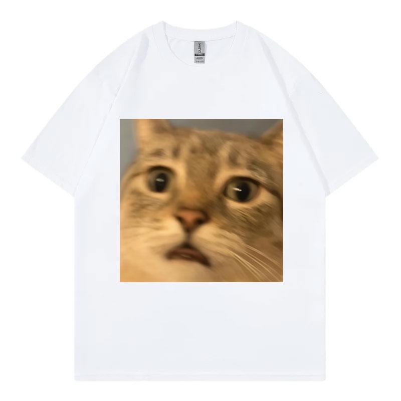 Surprised Cat Face Funny Meme Graphic T Shirts Unisex Unisex Casual Cotton Short Sleeve Tshirts Summer Fashion Oneck Loose Tshirt