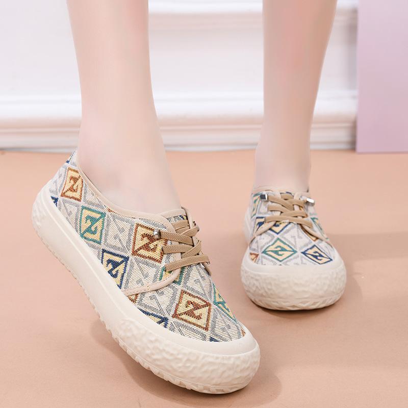 

Новые дышащие и универсальные женские туфли-рыбаки, повседневные парусиновые туфли и студенческие туфли-лоферы для одной ноги 37 бежевый