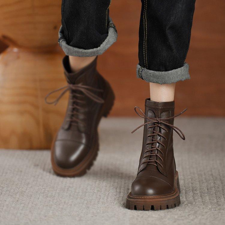 Martin boots women's 2025 new autumn new versatile casual British style lace-up height-increasing and thin legs long short boots
