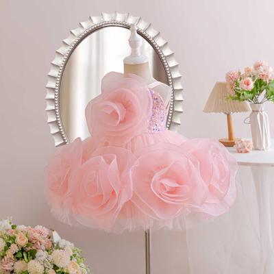 Abito da principessa con boccioli di fiori per bambine per esibizione al pianoforte