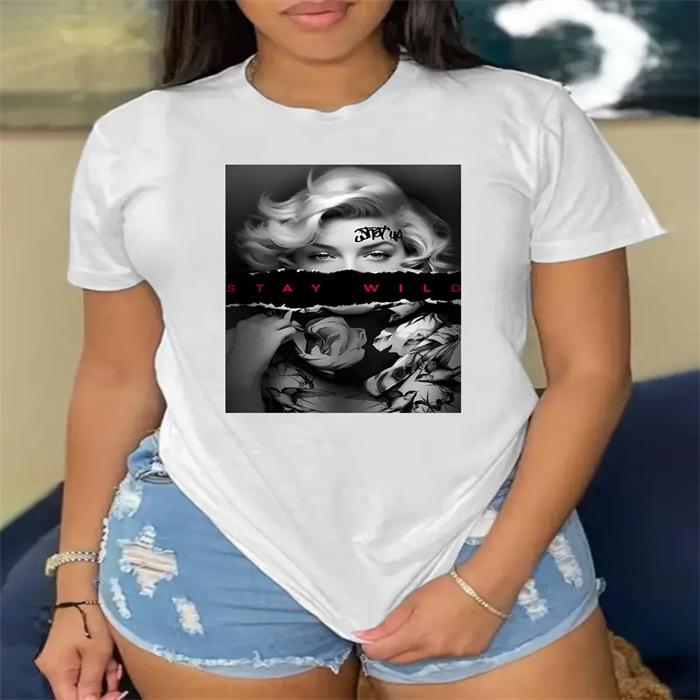 

Летний топ с круглым вырезом и принтом, модные повседневные милые женские футболки из чистого хлопка с короткими рукавами S