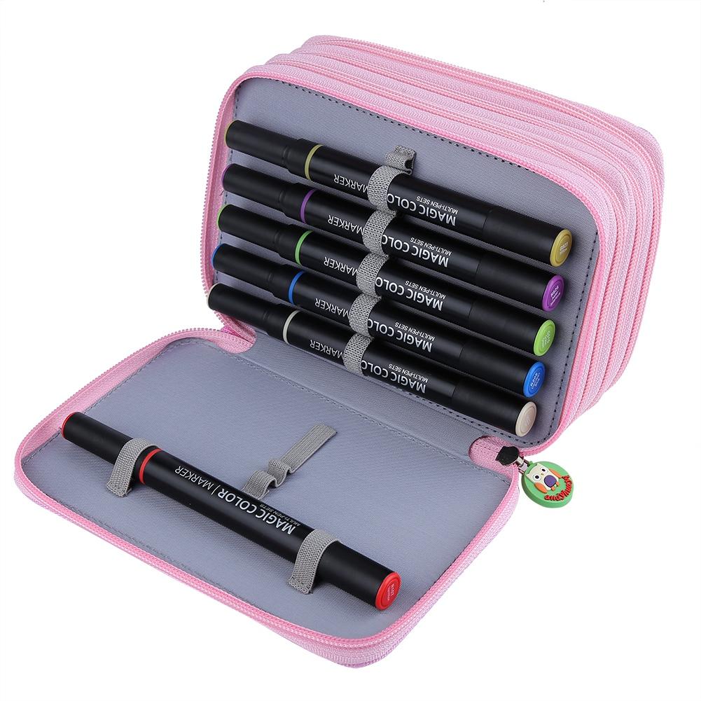 72 Slots Colorful Student Fabric Pen Bag Pencil Pouch Box Sketch Drawing Brush Holder