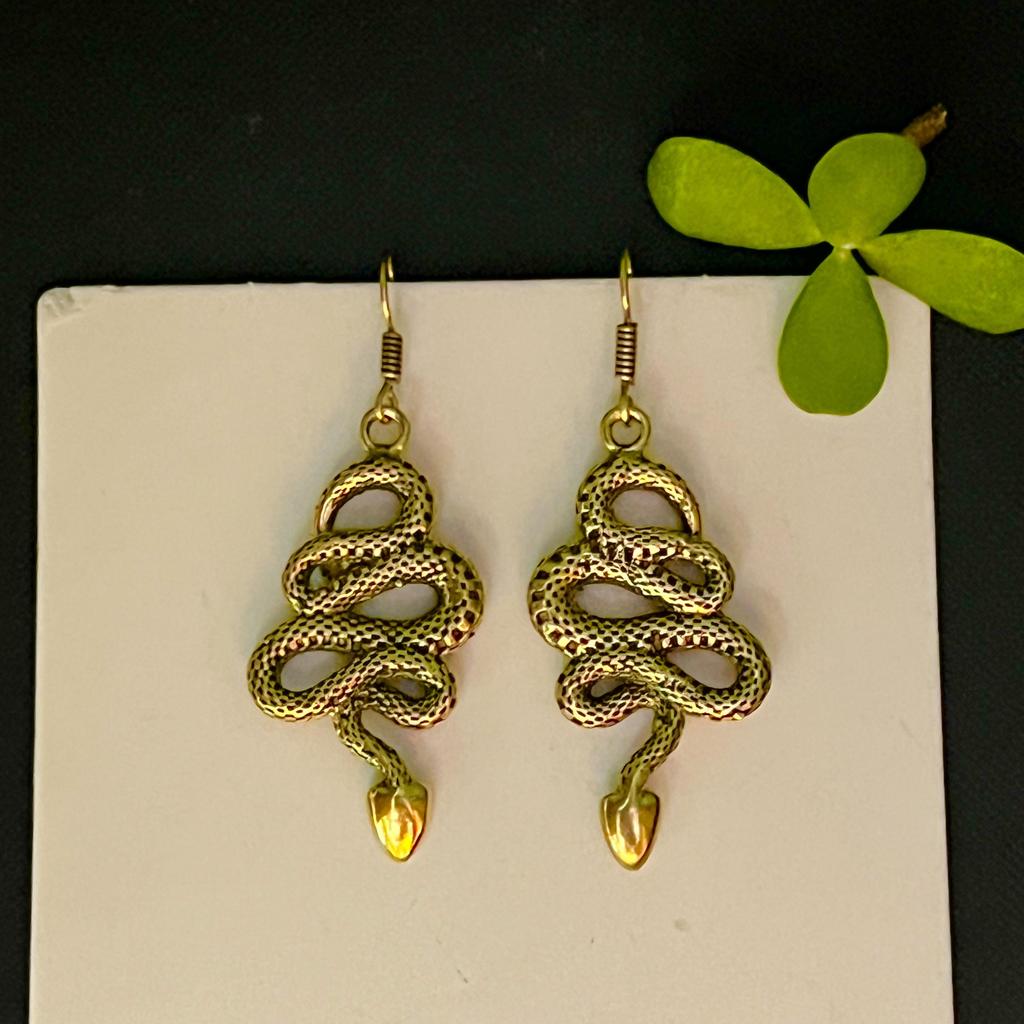 Snake earrings, cobra earring, python earring, snake hoops, gift, long earrings, snake brass earring, snake jewelry