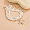SHIXIN Elegant Multilayer Smooth Imitation Pearl Long Necklace for Women Trend Jesus Cross Pendant Necklace Banquet Neck Jewelry