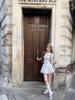2026 Summer French Slim-fit Peter Pan Collar White Shirt and Embroidered Heart Skirt Set for Women