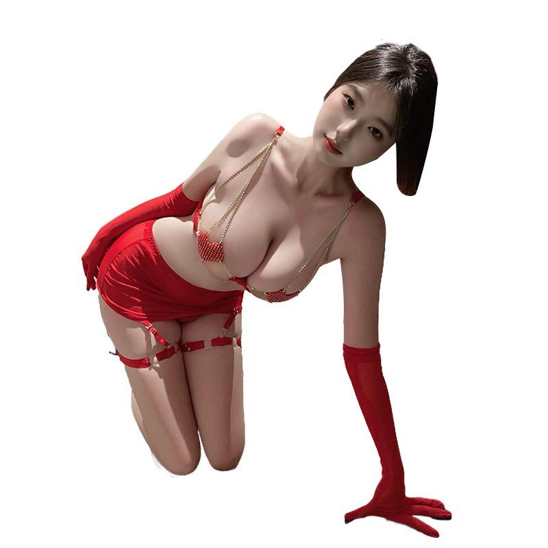 Sex underwear sexy pure desire three-point bare chest nightclub uniform hollow splicing heart-shaped flirting sex fun clothing