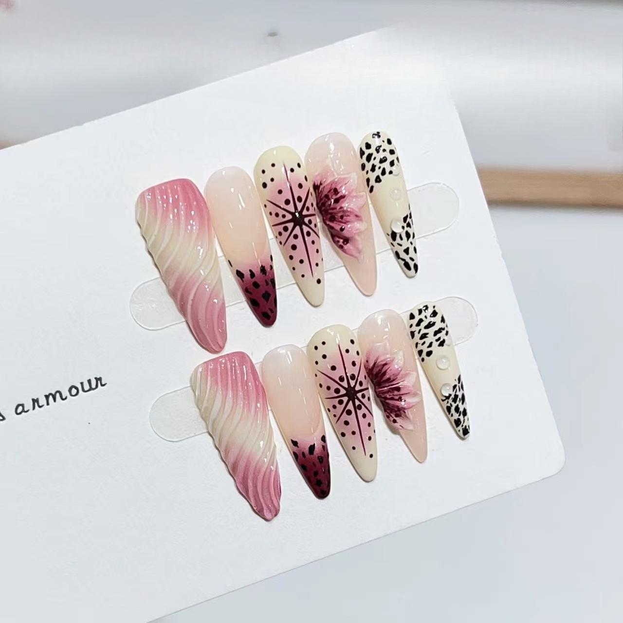 

Nail Art Wearing Armor High-end Three-dimensional Large Flower Personalized French Removable Fake Nail Patch Extra Small XS
