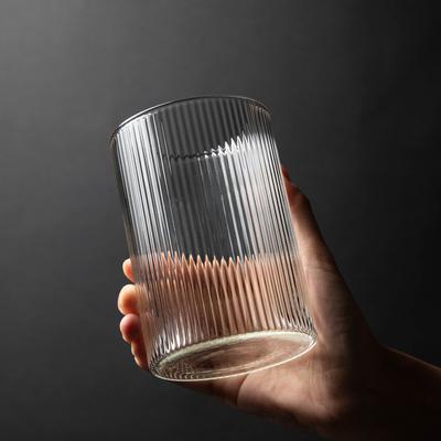 6/4/2/1 Stück Japanischer gerippter Glaskaffeebecher Hitzebeständiger gestreifter Glasbecher Transparentes Hausgetränk Saft Wasser Bier Weinglas