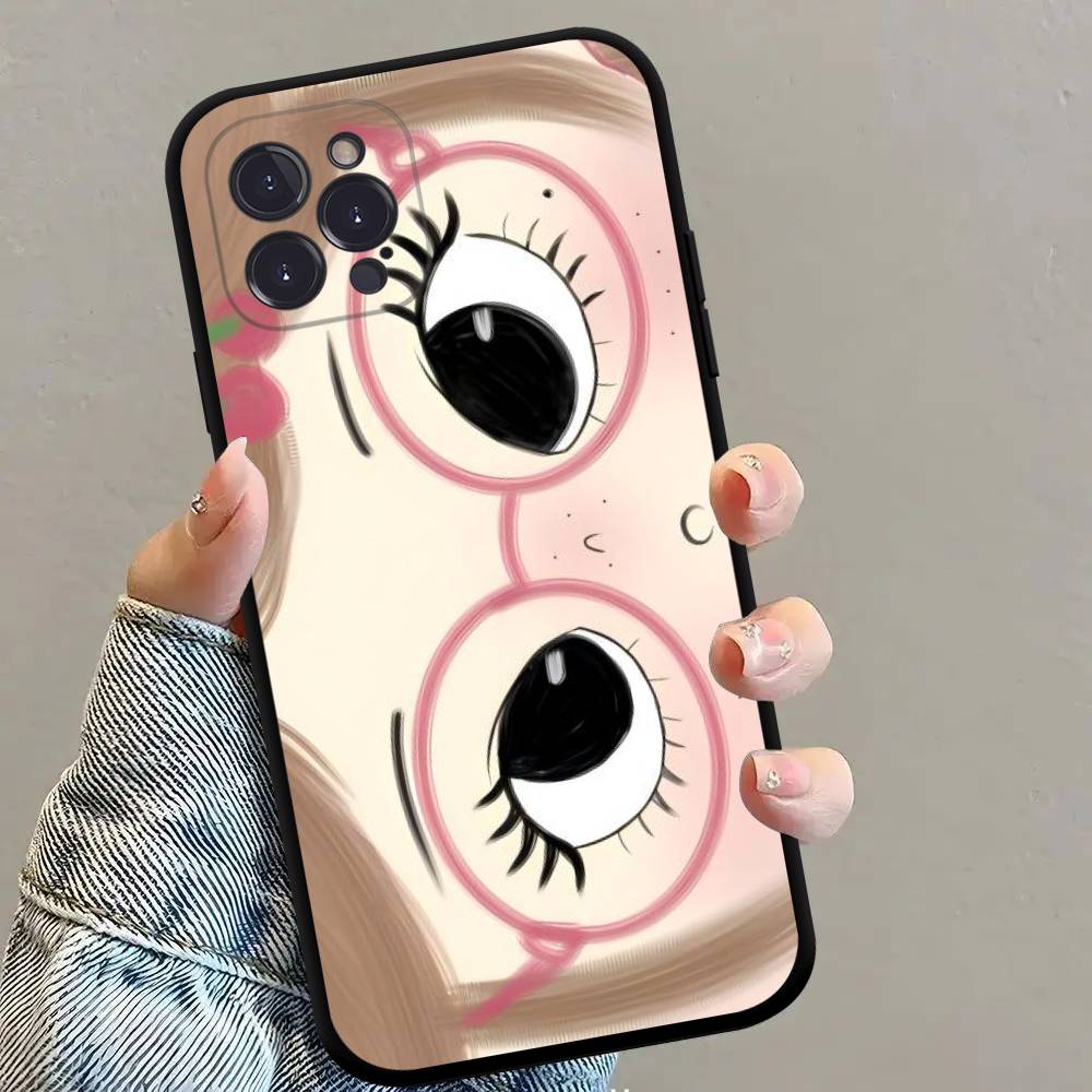 Kawaii Cute Black Big Eyes Cool Phone Case For iPhone 17 16 15 14 13 12 11 Pro Max Plus Mini Soft Silicone Black Shockproof TPU