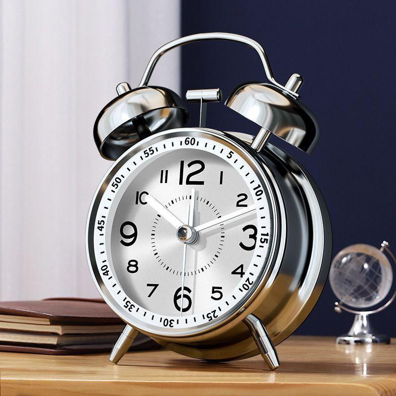 Modern Metal Alarm Desk Clock Silent Mechanical Desk Clock Living Room Decor Table Clocks Creative Table Clocks with Night Light