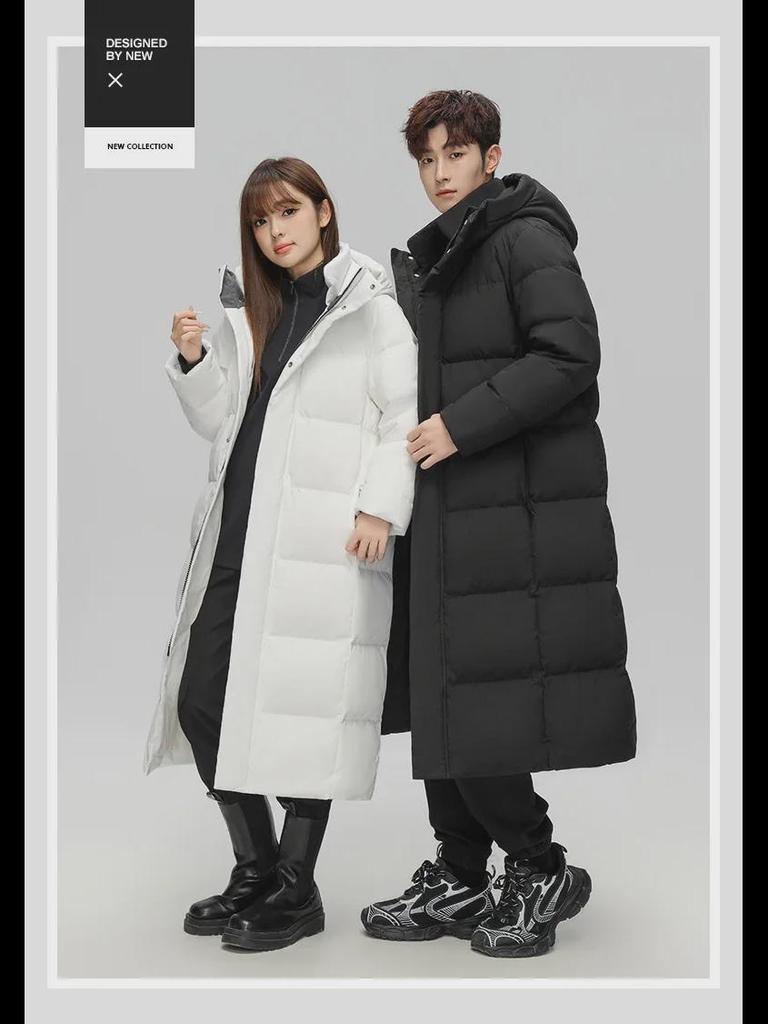 Unisex Long Over-the-Knee Thick White Duck Down Jacket - Winter Chinese Opera Style