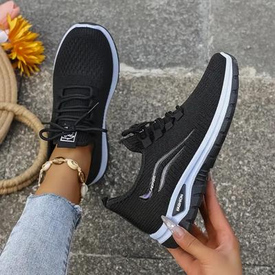 Women'S Casual Sports Outdoor Running Walking Daily Commuting Lace-Up Patterned Double-Layer Easy-On-Off Knitted Shoes