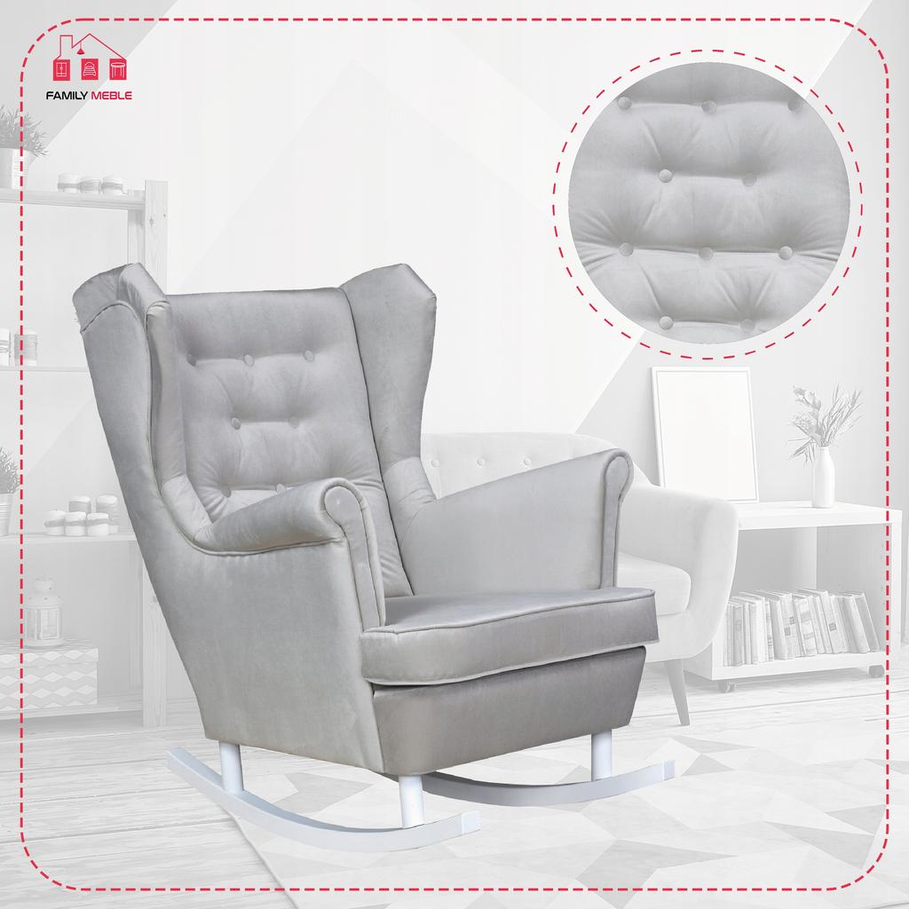 Diana Rocking Chair, Scandinavian, Family Meble, Grey-beige Velvet