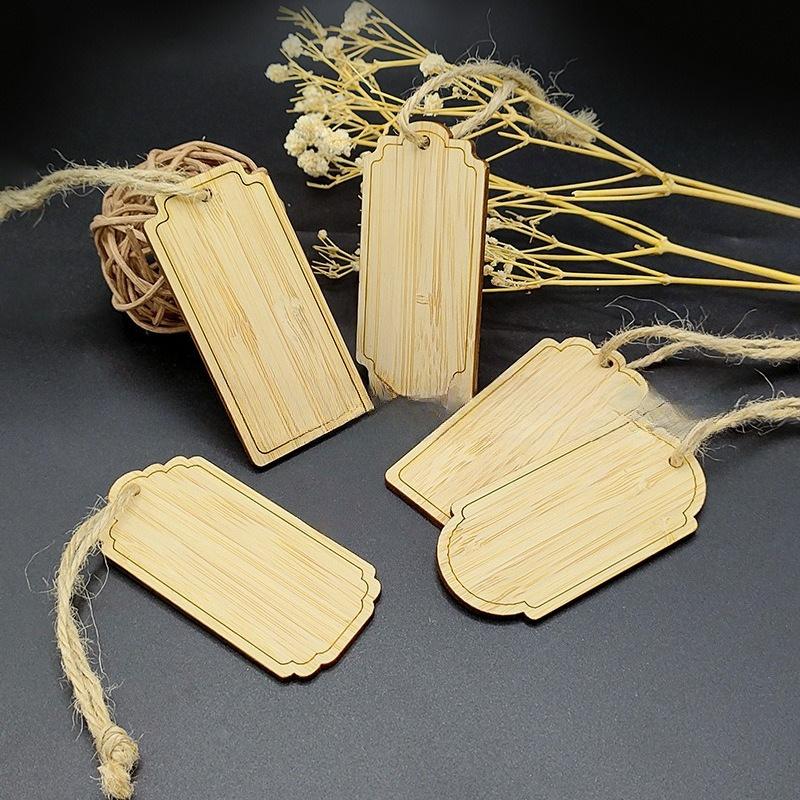 10Pcs Blank Bamboo Square Small Hanging Tag Decorative Hanging Tag for Car Interior Flower Basket Gift Box Clothing Accessories Hanging Tag Decoration