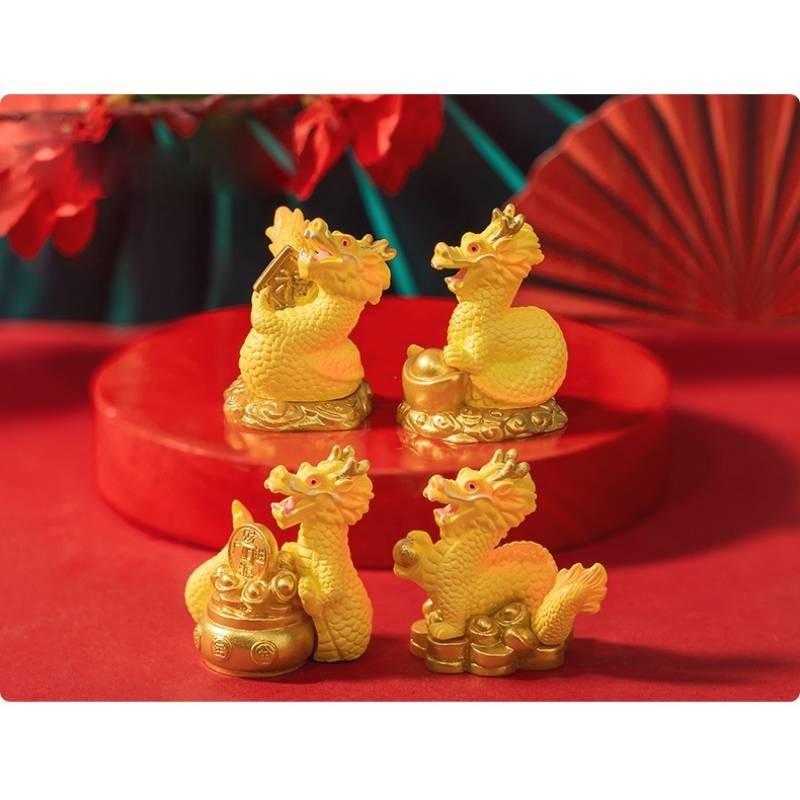 Premium Golden Dragon Desktop Decor With Auspicious Symbols For Car Or Home