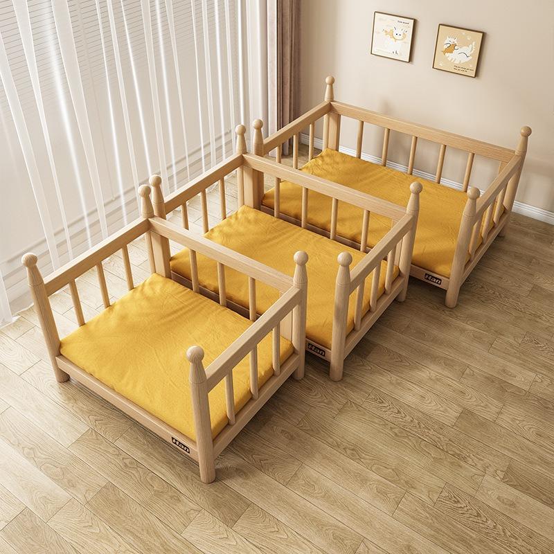 Wooden Dog Bed Modern Durable Dog Bed Headboard All Season Safety Dogs Beds Removable Mattress Dampproof Teddy Stylish Cat Nest