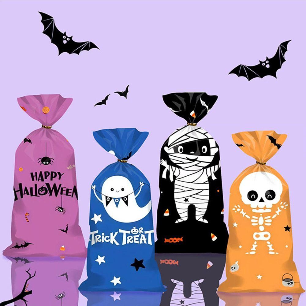 50PCS with Ties Halloween Gift Bag Cartoon Storage Bag Creative Candy Cookies Bag Halloween