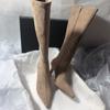 Korean version of simple boots but knee elastic boots frosted side zipper pointed high heel boots