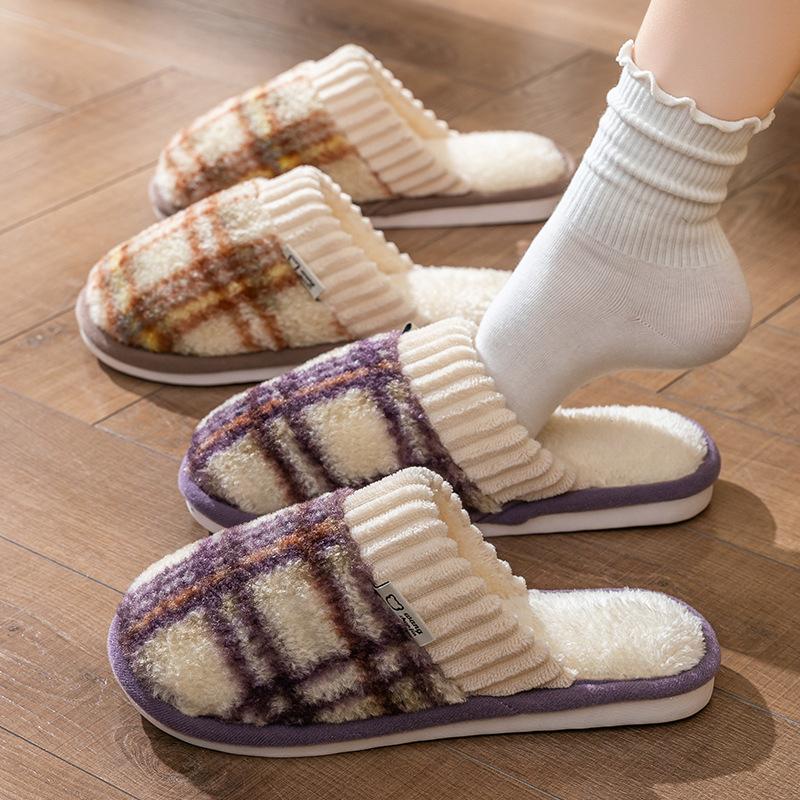 Cotton slippers women winter spring and autumn home use indoor warm non-slip home Cixi winter couple plush men
