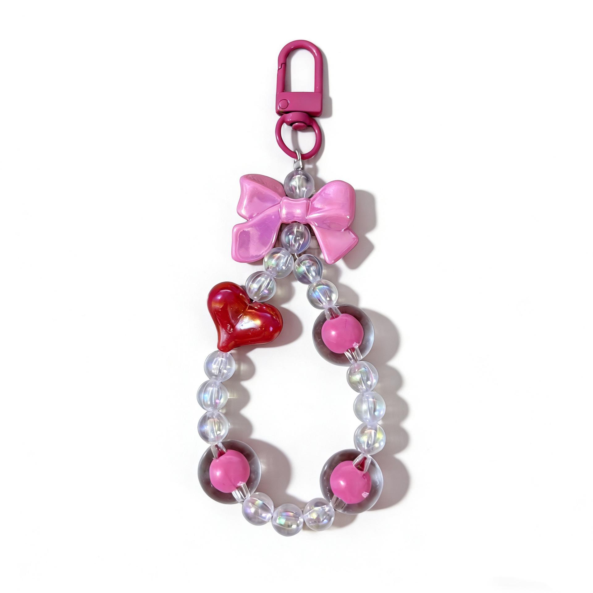 Multicolor Bow Heart Beaded Phone Lanyard & Keychain A розы красного