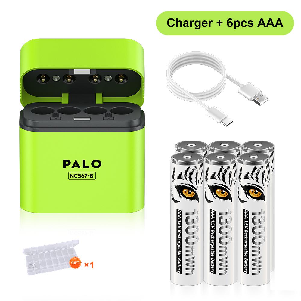 PALO 1.5V AAA 1300mWh Rechargeable Battery Lithium Aaa Batteries for Mouse Toy Remote Control Microphone +TYPE-C Fast Charger