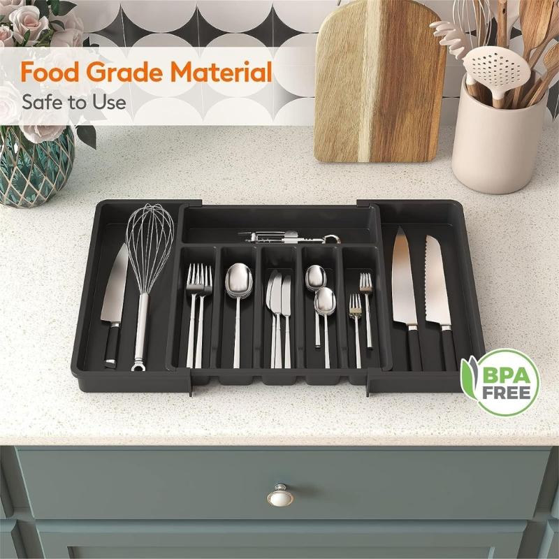 Cutlery Organizer Box Kitchen Drawer Organizer Separation Finishing Storage Box Spoon Knife Fork Expandable PP Tray