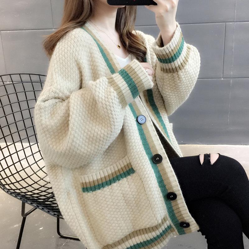 Autumn 2025 Women's Loose Knit Cardigan - Thick, Stylish Sweater