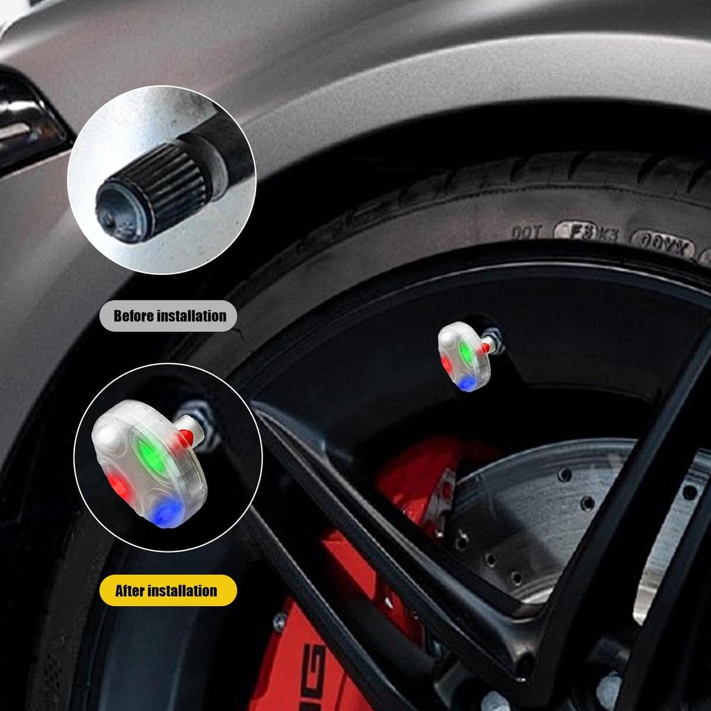 Gevrkjenp LED Wheel Light, Tire Valve Cap Lamp - Tire Valve Lamp Solar Wheel